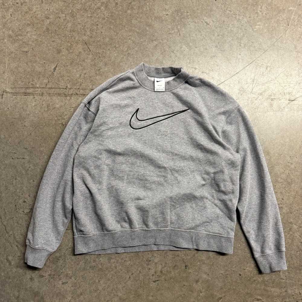 Nike Dri-FIT Gray‎ Oversized Swoosh Mock Neck Sweatshirt Womens Small Pullover